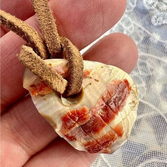 Vintage Leather Cord Abalone Shell Surfer Necklace Rugged Unisex 22" - Picture 3 of 11